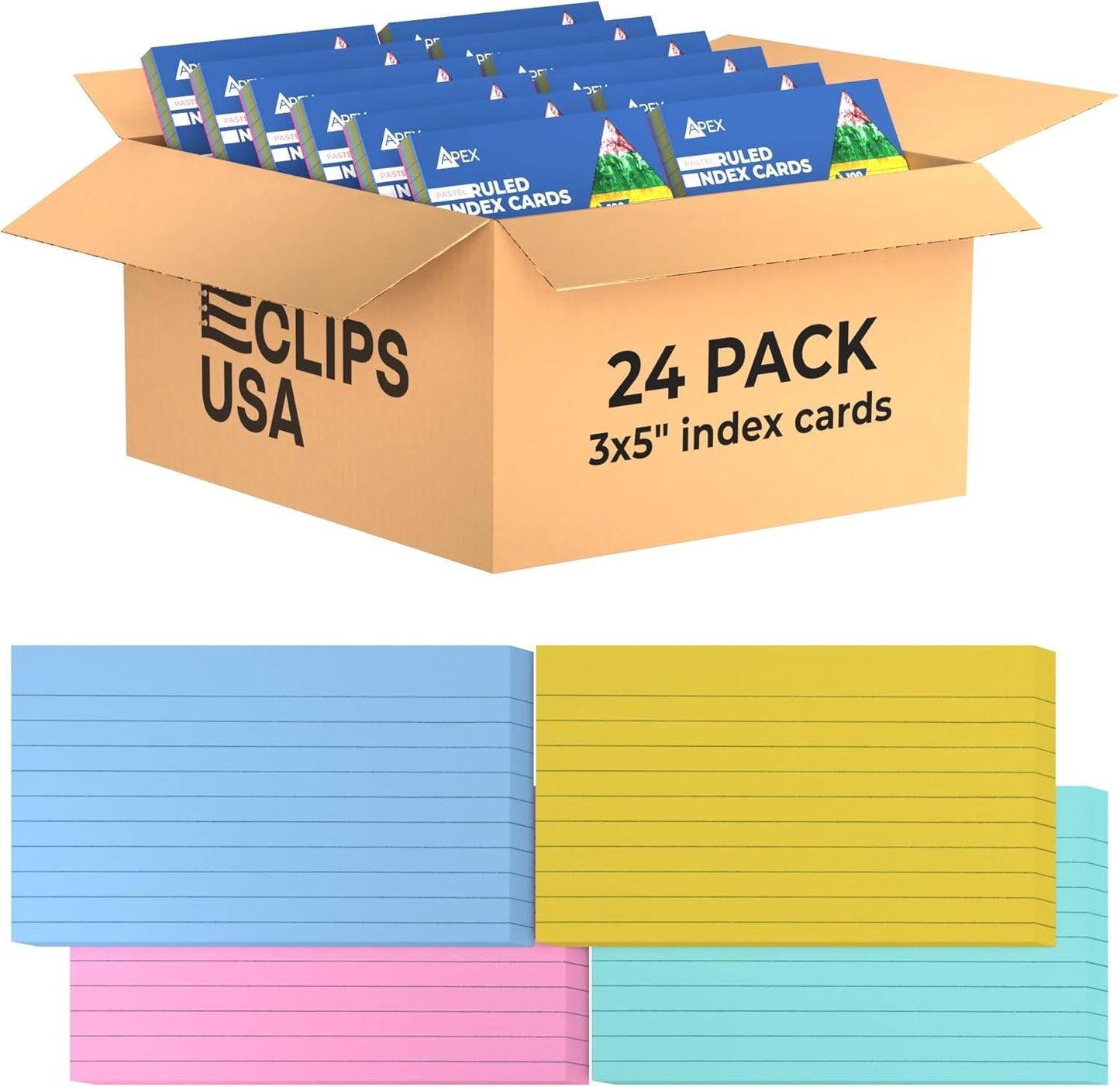 Index Cards 3x5 Bulk, (2400 Cards, Pastel), Colored Flash Cards For Studying, Note Cards, Flashcards, Notecards, 100 Per Pack, (24 Pack)