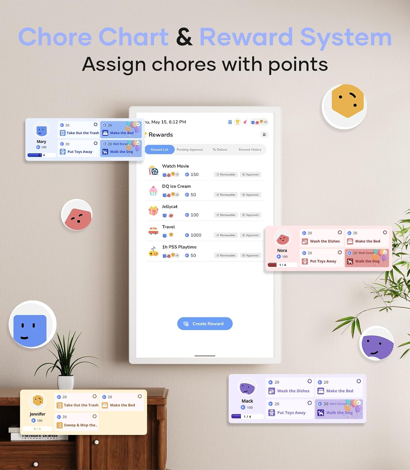 Cozyla Digital Calendar+ 2: 24 inch Wall Planner Touch Screen Chore Chart Customize Dashboard Smart Electronic Calendar for Family Schedules Meal Planner Support Any Google Play App Wall Mount White
