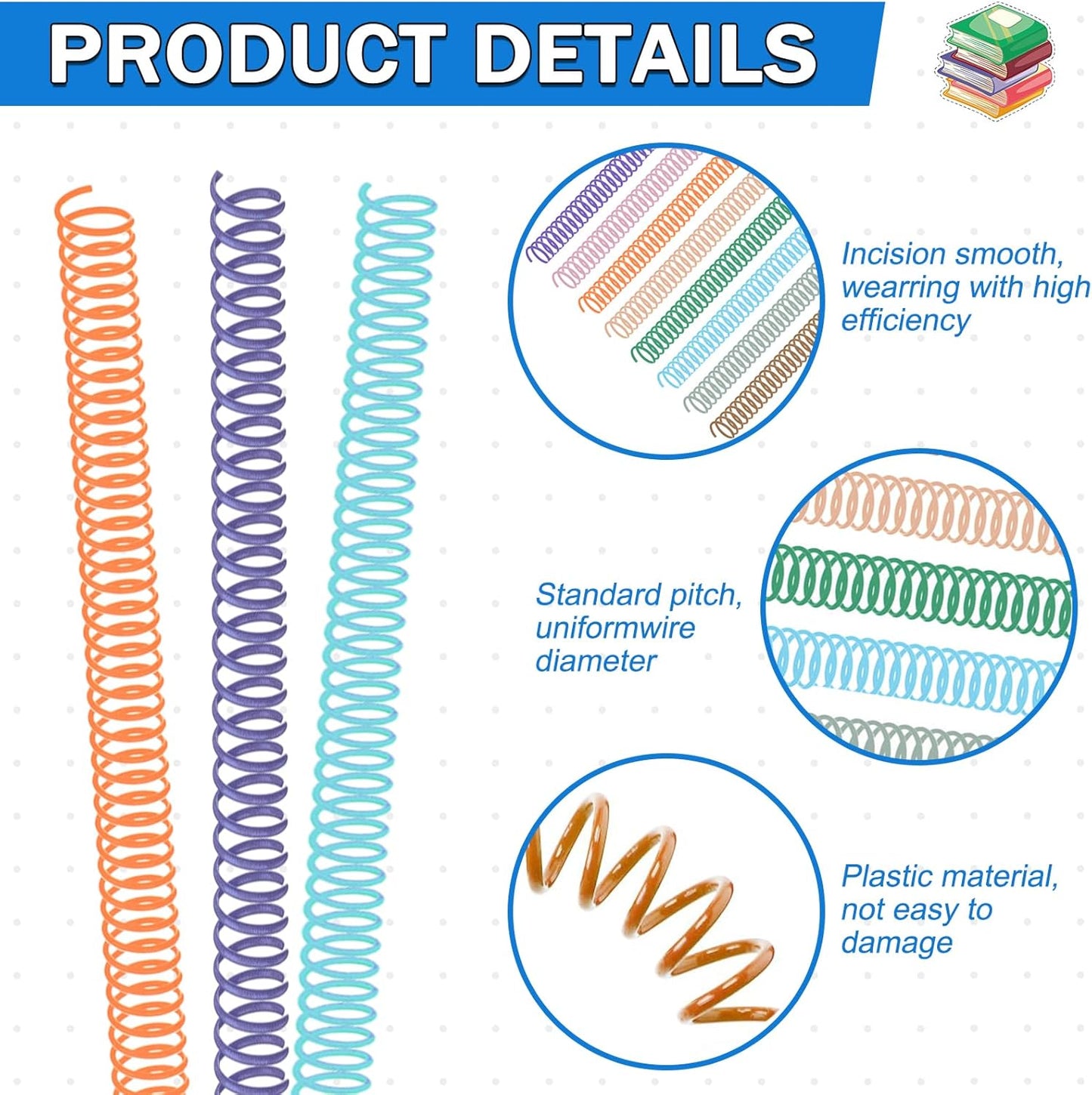 120 Pack Plastic Spiral Binding Coils Binder Binding Spirals Rings Multi Size Spiral Binding Wire Combs Spines Coils, 4:1 Pitch (Pastel Color, 1/4 Inch)