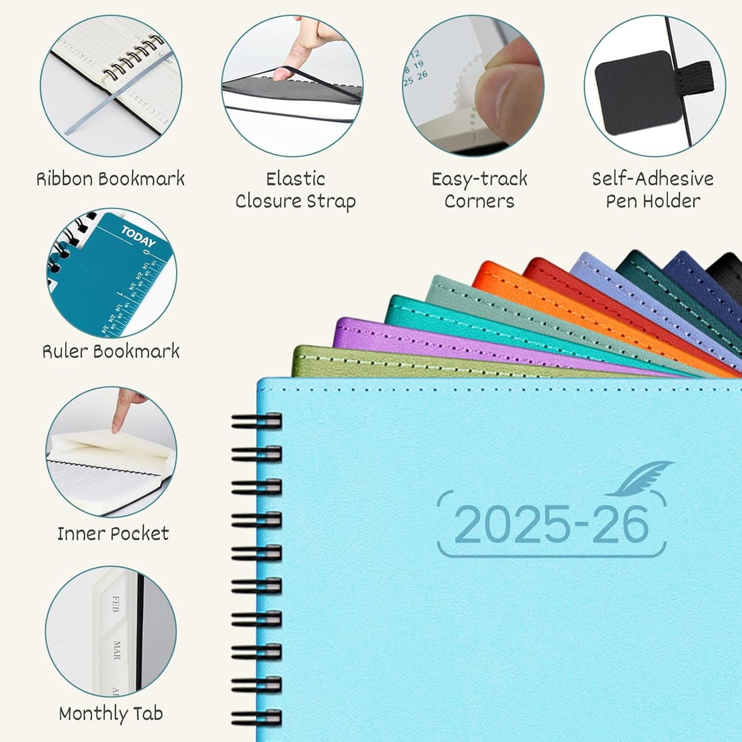 BEZEND Planner 2025-2026 Weekly and Monthly, 8.5" x 11" Academic Calendar (Jul 25-Dec 26) Vertical Daily Appointment with Hourly Timeslot & Monthly Tab, Spiral, PU Leather Softcover - Mint Green