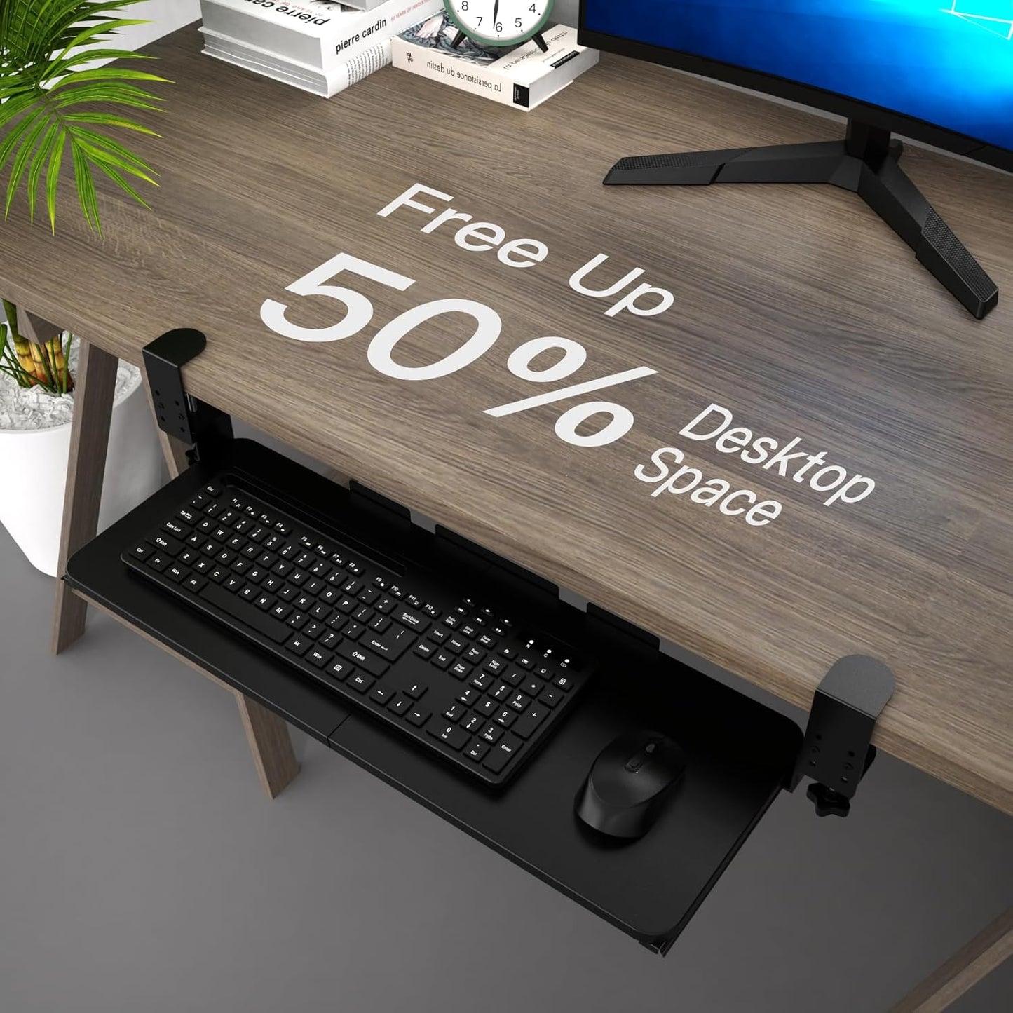 Ergonomic Keyboard Tray Under Desk Pull Out with Adjustable C-Clamp Mount, Slide-Out Computer Keyboard and Mouse Platform Drawer for Office and Home Typing (Black)
