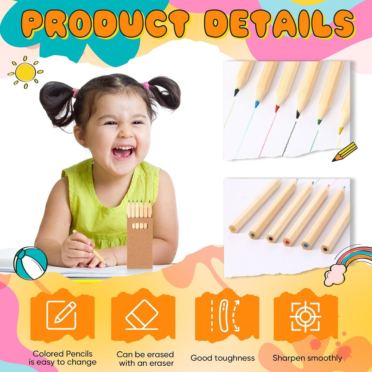 Faccito 10 Packs Mini Drawing Colored Pencils for Kids 3.5 Inch Portable Short Fat 6 Different color Pre Sharpened Pencils in Bulk for Children Painting Classroom School Supplies