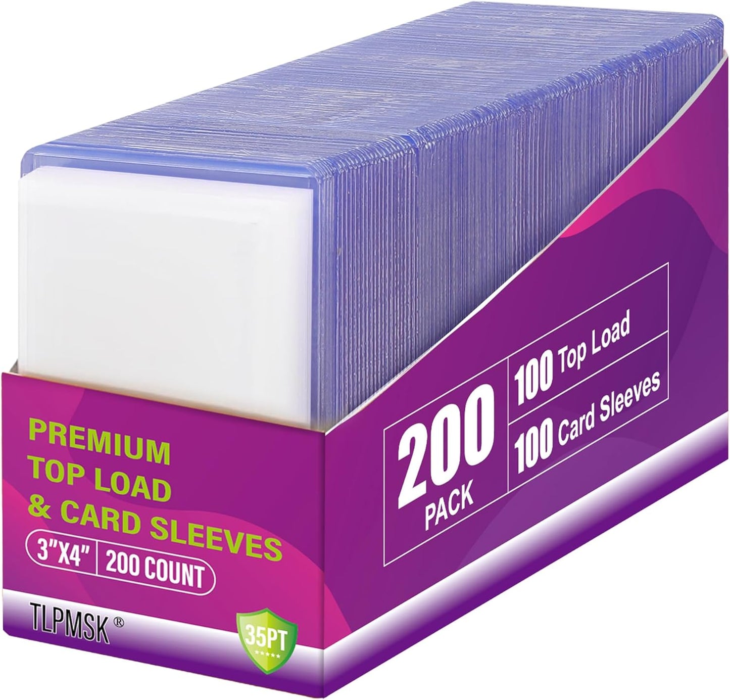 200 Packs Card Sleeves Top Loaders for Cards,3"X4" Baseball Card Protectors Toploaders for Cards,Hard Plastic Card Holder for Trading Sports Football Game Cards (100 Hard Sleeves+100 Penny Sleeves)