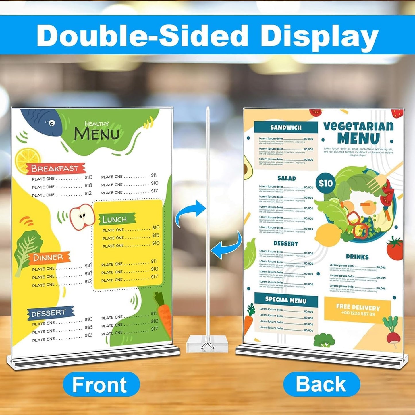 EHWINE 6 Pack Acrylic Sign Holders - 5 x 7, Double-Sided Stand Up Table Top Sign Holders, Clear Acrylic Picture Frame Menu Flyer Paper Display Stand for Office Business Store Wedding Party