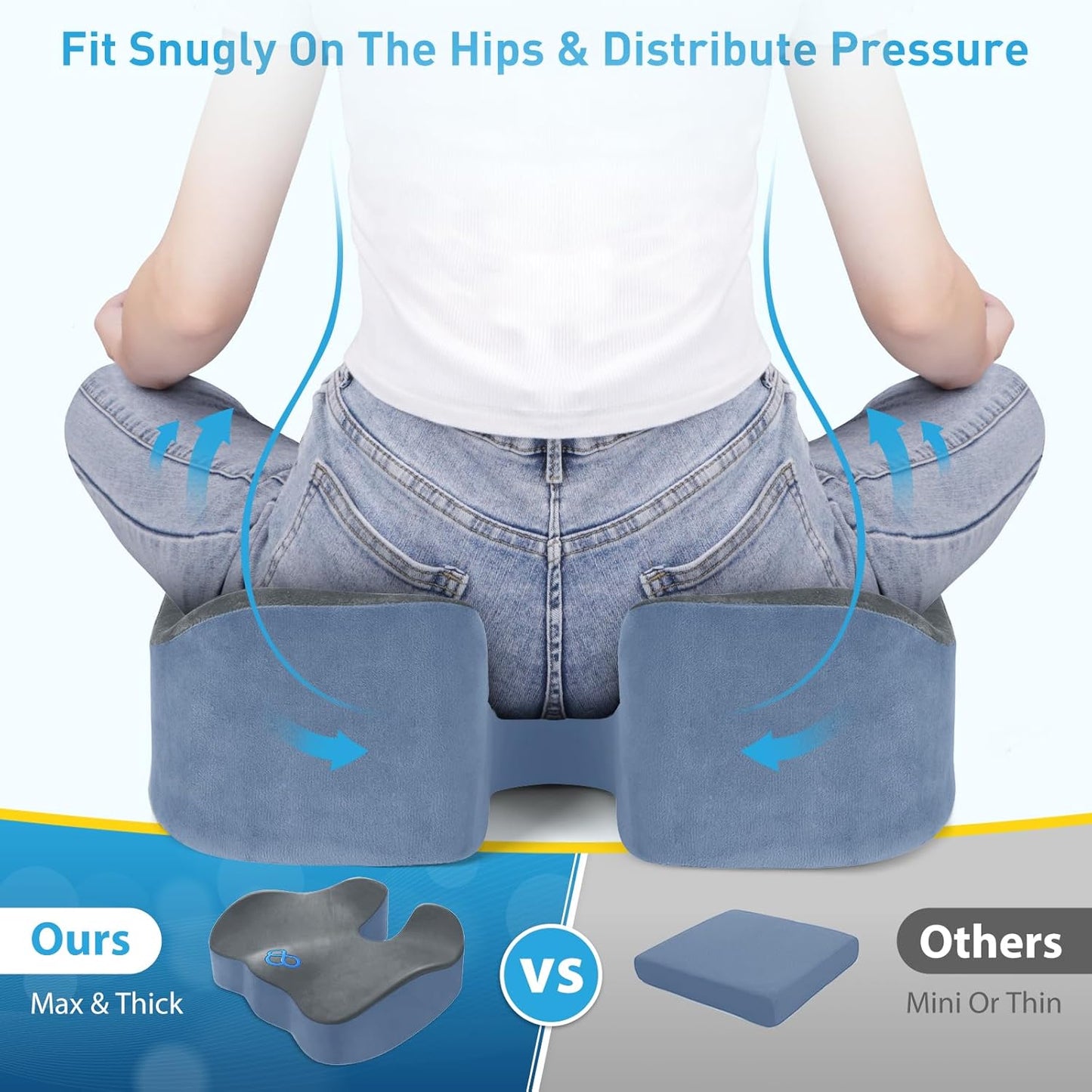 BlissTrends Seat Cushion,Thick Memory Foam Cushions for Office Chair, Car Seat, Airplane, Relieving Pressure Tailbone Sciatica Back Pain for Office Workers, Car Drivers 4.7in Thick Dark Grey&Blue