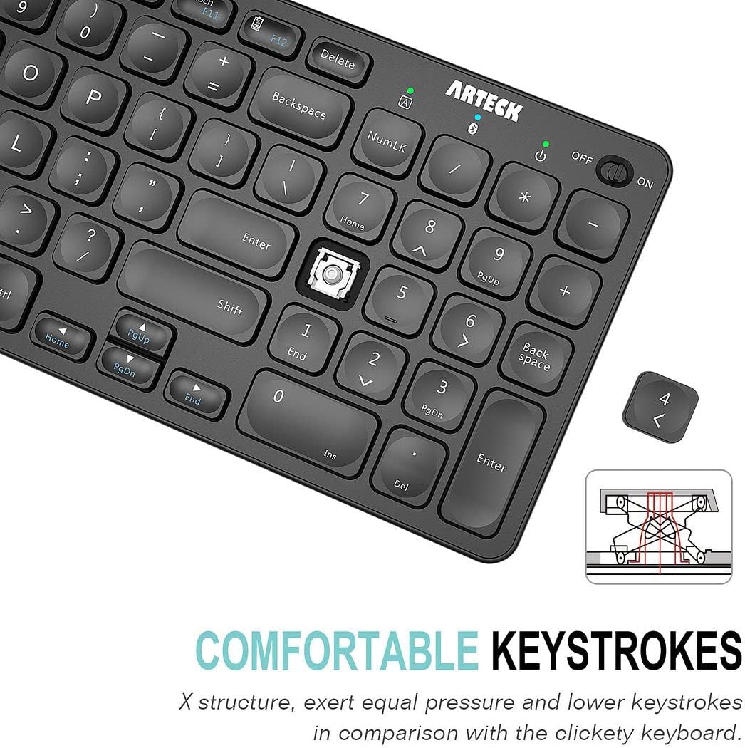 Arteck HB305-2 Universal Multi-Device Bluetooth Keyboard Ultra Compact Wireless Bluetooth Keyboard with Media Hotkeys for Windows iOS iPad OS Android Computer Desktop Laptop Surface Tablet Smartphone