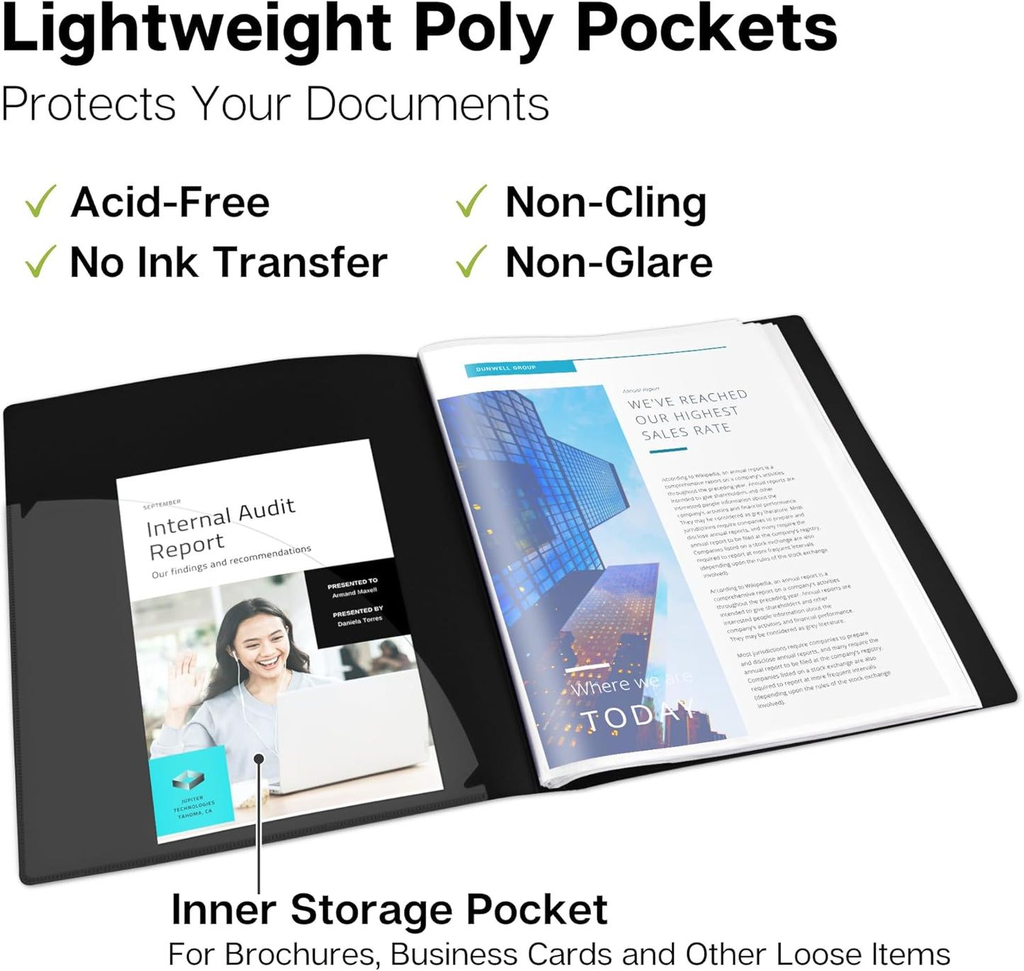 Dunwell Presentation Binder 24-Pocket, Displays 48 Pages, 8.5x11 Portfolio Binder with Plastic Sleeves, Storage and Organizer for Documents, Certificates, Projects, Photos (3 Pack, Black)