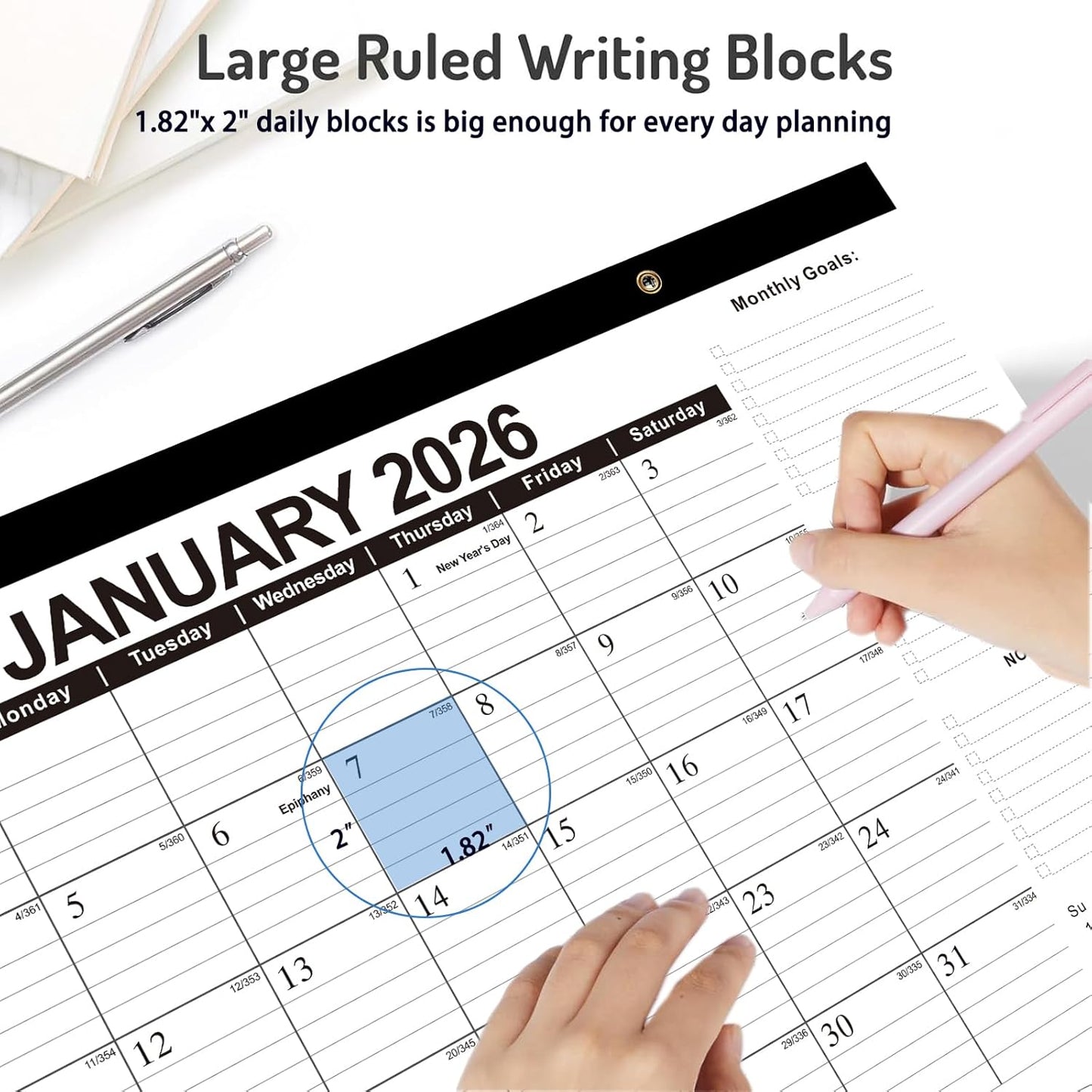 2026-2027 Desk Calendar, 18 Months Desk Calendar Jan 2026 - Jun 2027, 17" × 12" Desktop Calendar with Ruled Blocks, Corner Protectors, Thick Paper for Home Office