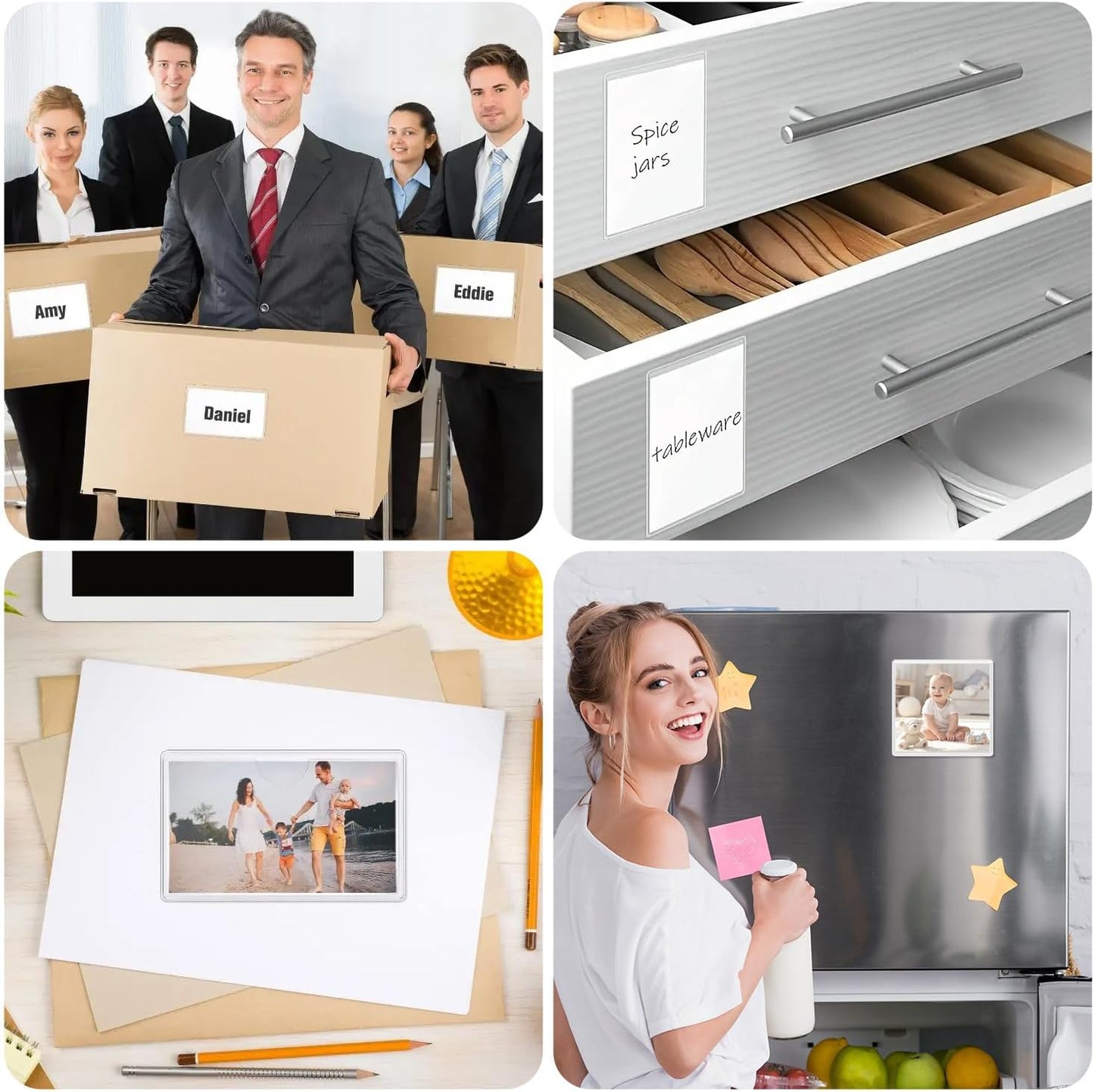 Circloophs 100 Packs Self Adhesive Index Card Pockets with Index Card, 1.9”x 2.7” Adhesive Label Holders – Plastic Clear Adhesive Label Pockets for Storage Bins, Locker, Shelves, Library, Office