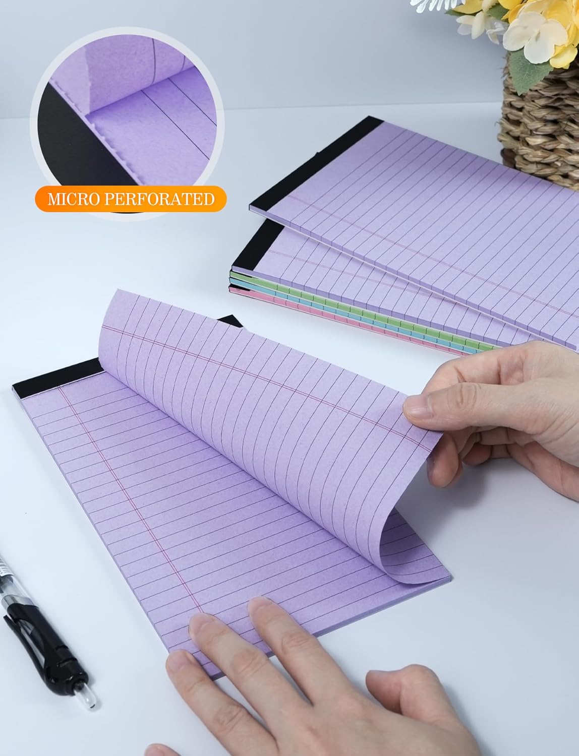 6 Pack Small Note Pads 5x8, Color Legal Pads 5x8 In, College Ruled Notepad Paper Pad with Sturdy Back, Perforated 5 x 8 Notepads Small Writing Pad Narrow Ruled Pads of Paper Notebook, Multicolor