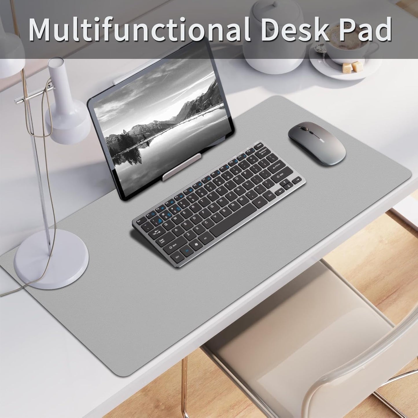Bloss Large Desk Pad, Grey Desk Mat, Desk Pads on Top of Desks, Computer Mat Non-Slip, Desk Blotter Waterproof, Easy to Clean - Light Grey (31.5 x 15.7 Inches)