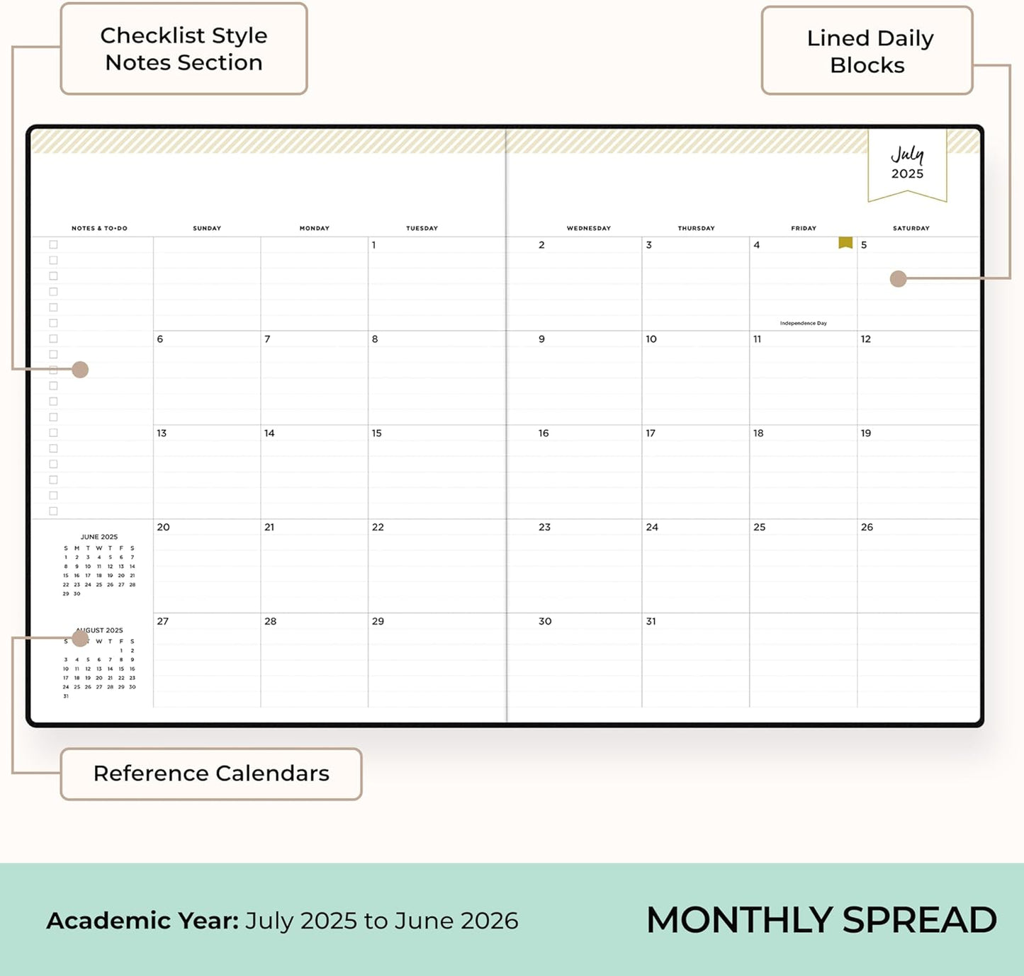 Blue Sky Day Designer 2025-2026 Academic Year Weekly and Monthly Planner Calendar, July 2025 - June 2026, 12-Month, 8" x 10", Faux Leather Cover, Bookbound, Black