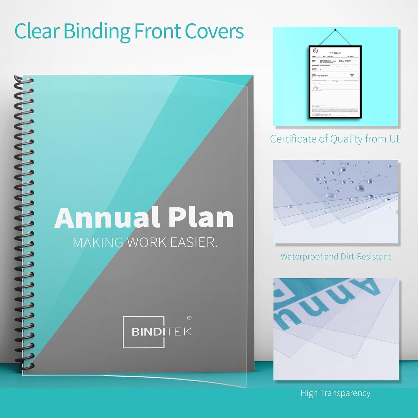 Binditek 200 Pack Binding Covers and Backs Set, 8.5 x 11 Inches, 100 Clear PVC (8Mil), 100 Sand-Textured Polycovers (12Mil), Letter Size