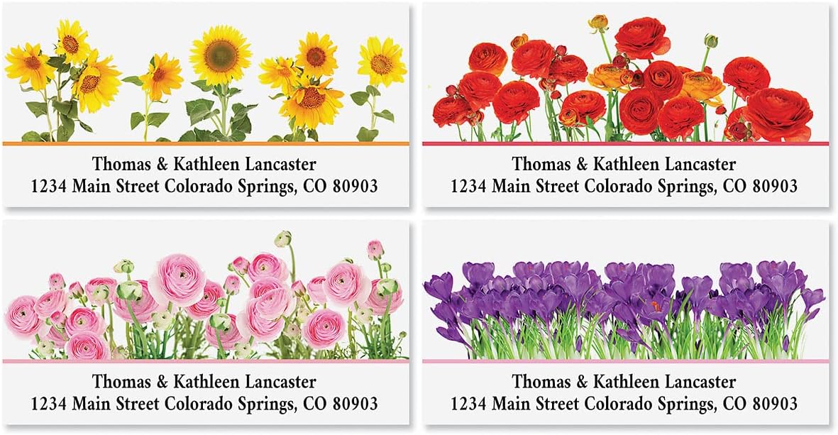 Colorful Images Floral Seasonal Bouquet Return Address Mailing Labels, Personalize with Name & Address, Set of 144 Self Adhesive, Easy Peel Flat Label Sheets, Large, 8 Designs
