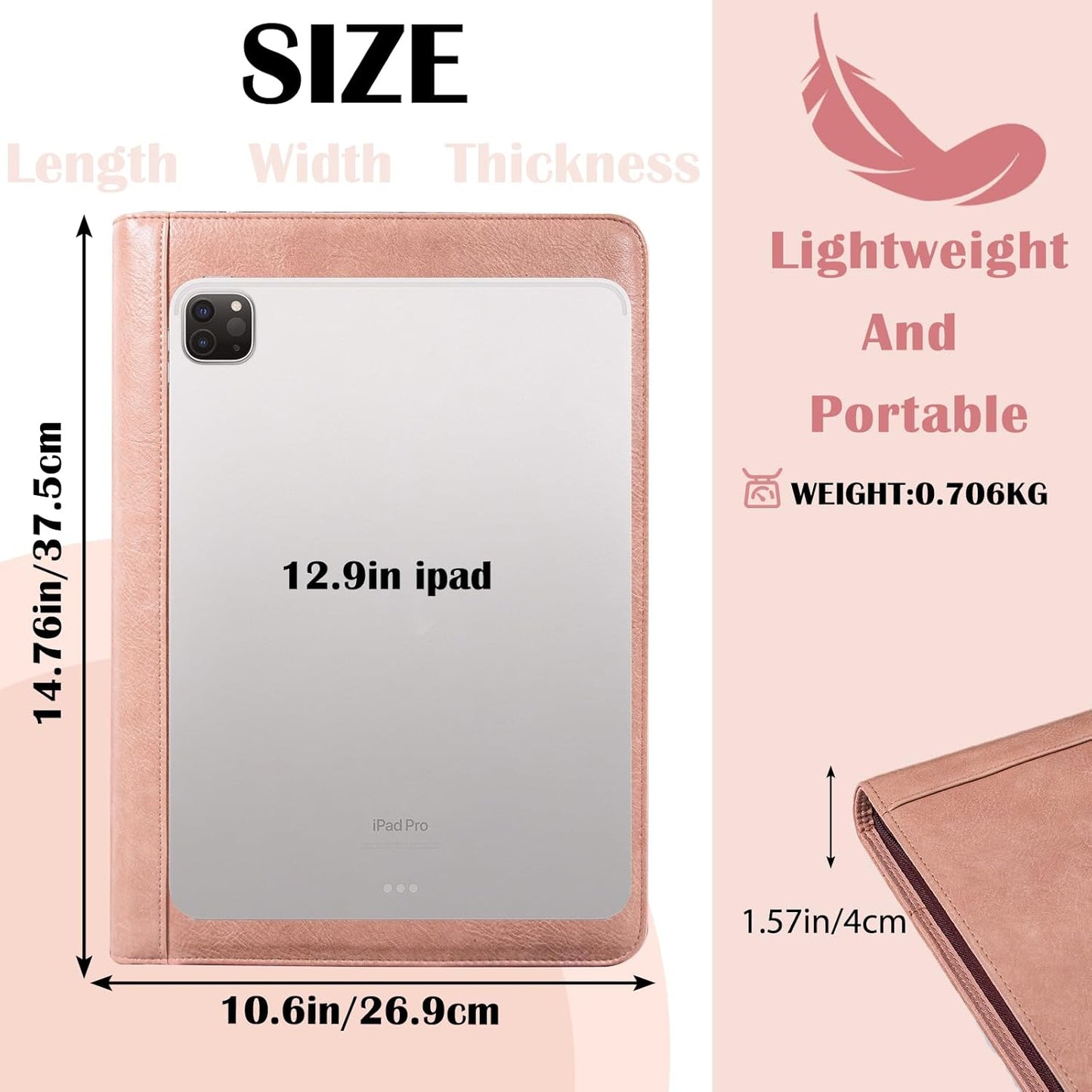 Calfinder Pink Portfolio Binder,3 Ring Binder with Zipper,PU Leather Padfolio with Zipper for Women, Professional Business Portfolio Organizer for Resume/Interview, A4 Letter Document Organizer
