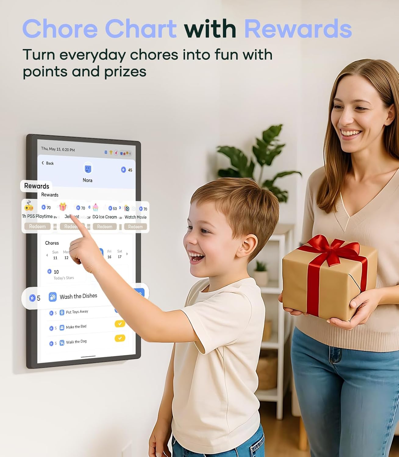 Digital Calendar+ 2: 24 Inch Wall Touch Screen Chore Chart Customize Dashboard Smart Electronic Calendar for Family Schedules Meal Planner Supports All Google Play Apps Wall Mount Black