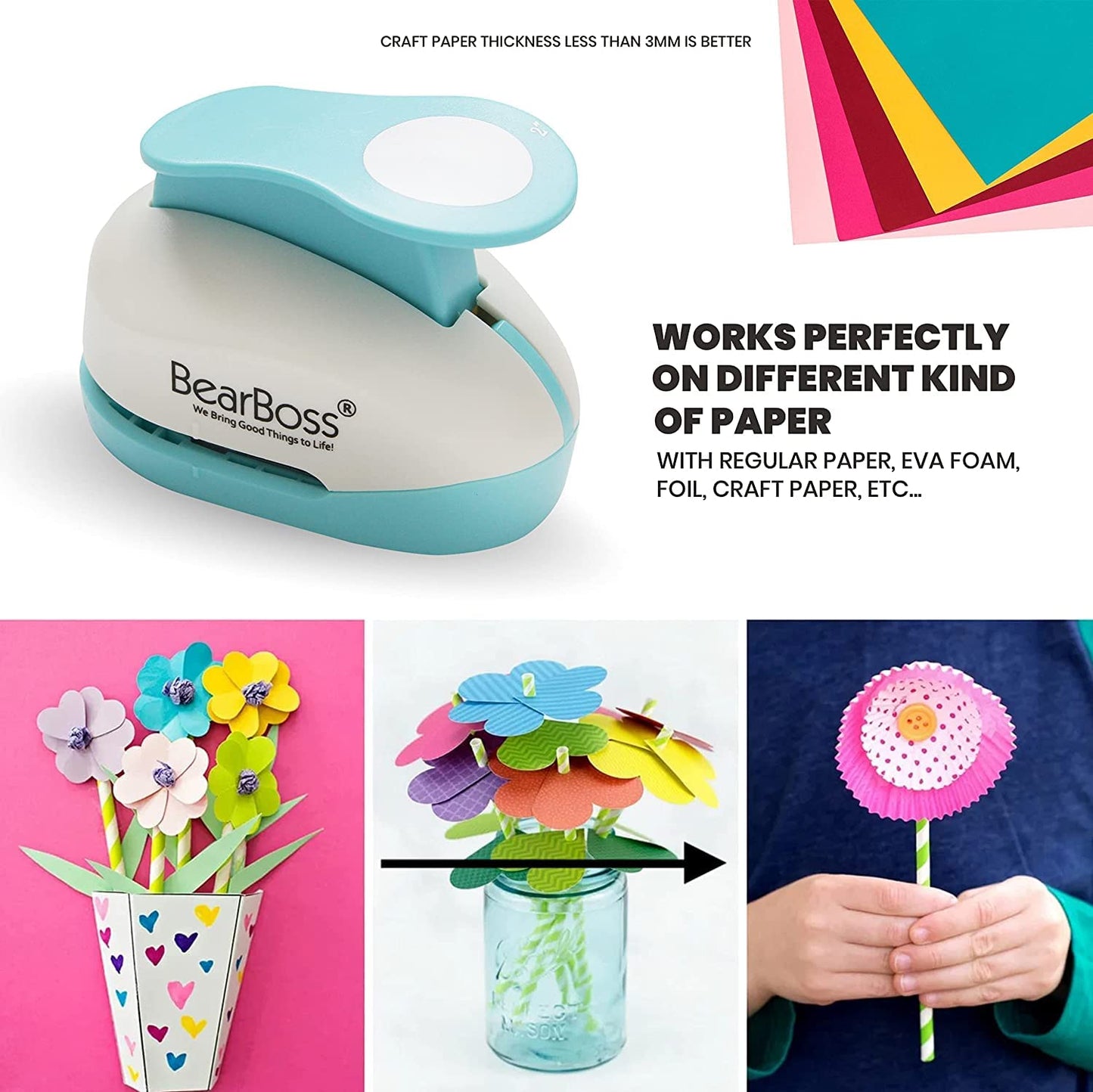 BearBoss 2 Inch Circle Punch, Hole Punch Shapes, Paper Punch Set for Scrapbooking Festival Paper Greeting Card DIY Albums Photos (Classic White)