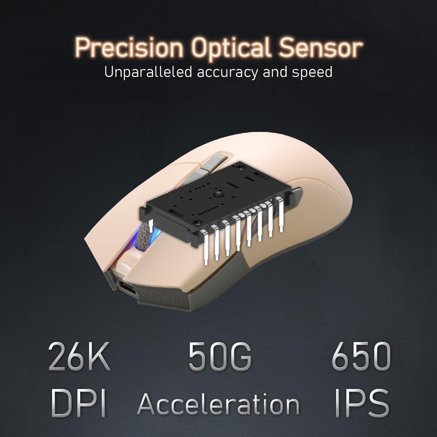 iRocks M31R Wireless Gaming Mouse, Triple Mode 2.4G/ Bluetooth/USB-C Detachable Cable Gaming Mouse, Kailh GM8.0 Switches, Advanced PixArt PAW3395 Optical Sensor, Up to 26,000 DPI - Light Buff Brown