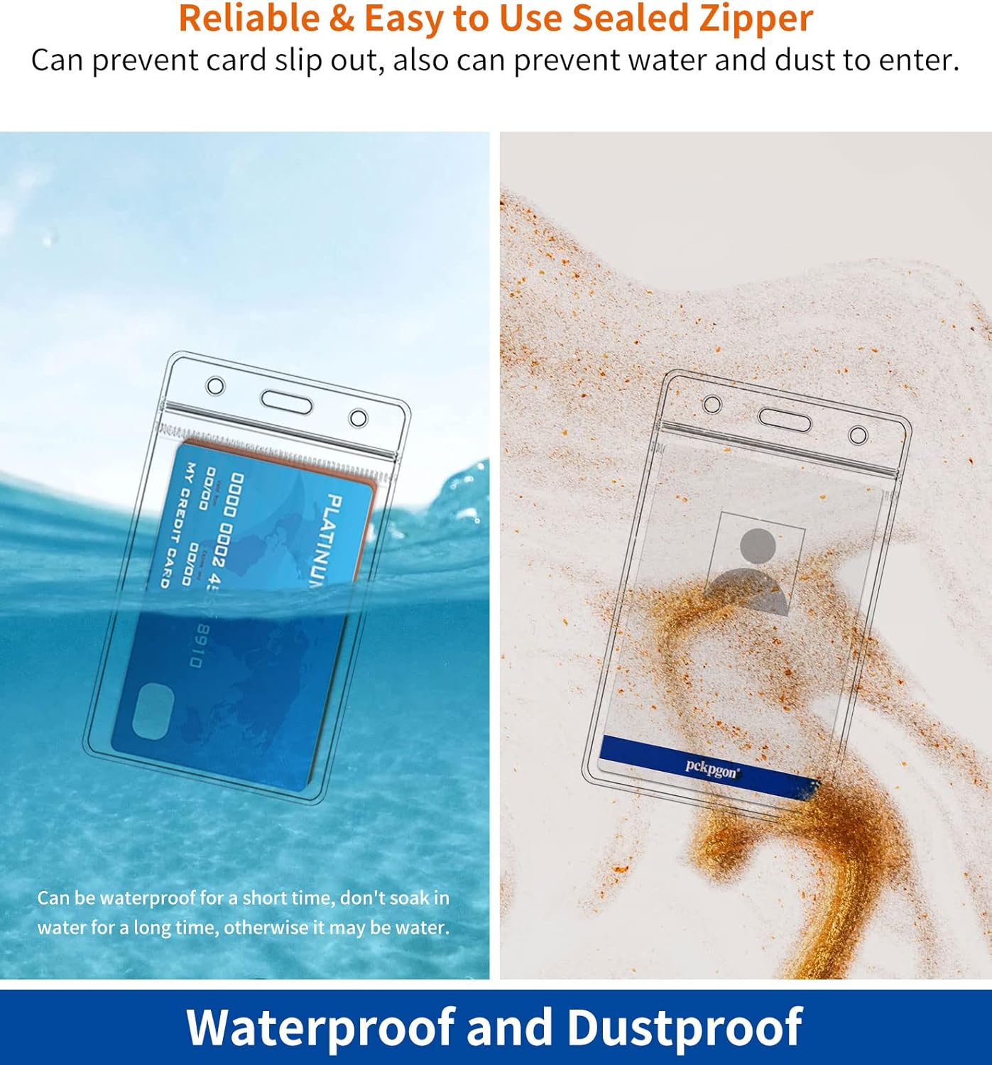 50 Pack Vertical ID Badge Holder, Clear Plastic Work Key Card Sleeve, Name Tag Holders Cover Protector with Waterproof Resealable Zip Type for Nurses Lanyard, Fits Credit Size Cards