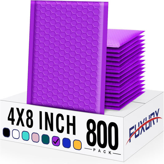 Fuxury Bubble Mailers 4x8 Inch Purple 800 Pack Padded Envelopes Usable Size 4x7" Thick Mailing Envelopes Bubble Opaque Padded Mailers Shipping Bags for Mailing Jewelry Makeup Small Business Bulk #000