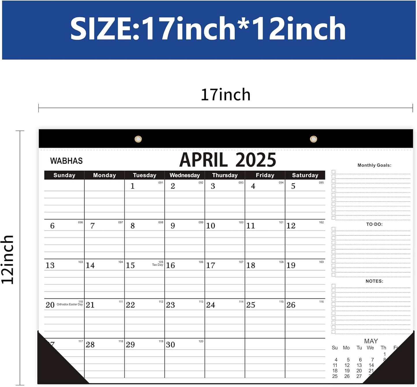 Desk Calendar 2025-2026,April 2025 to September 2026-Calendar 2025-2026 -18 Months,Desk Calendar 2025-2026 with to-do List,Thick Paper,17" x 12" For Planning.