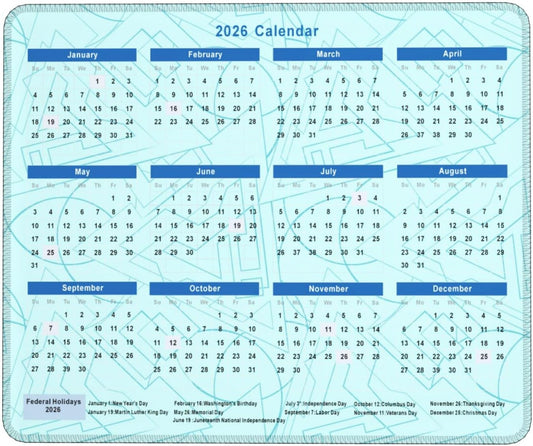 2026 Calendar Mouse Pad Geometry, Calendar with Holidays Mouse Pads, Non-Slip Rubber Base Mousepad for Office Desk Computers Laptop
