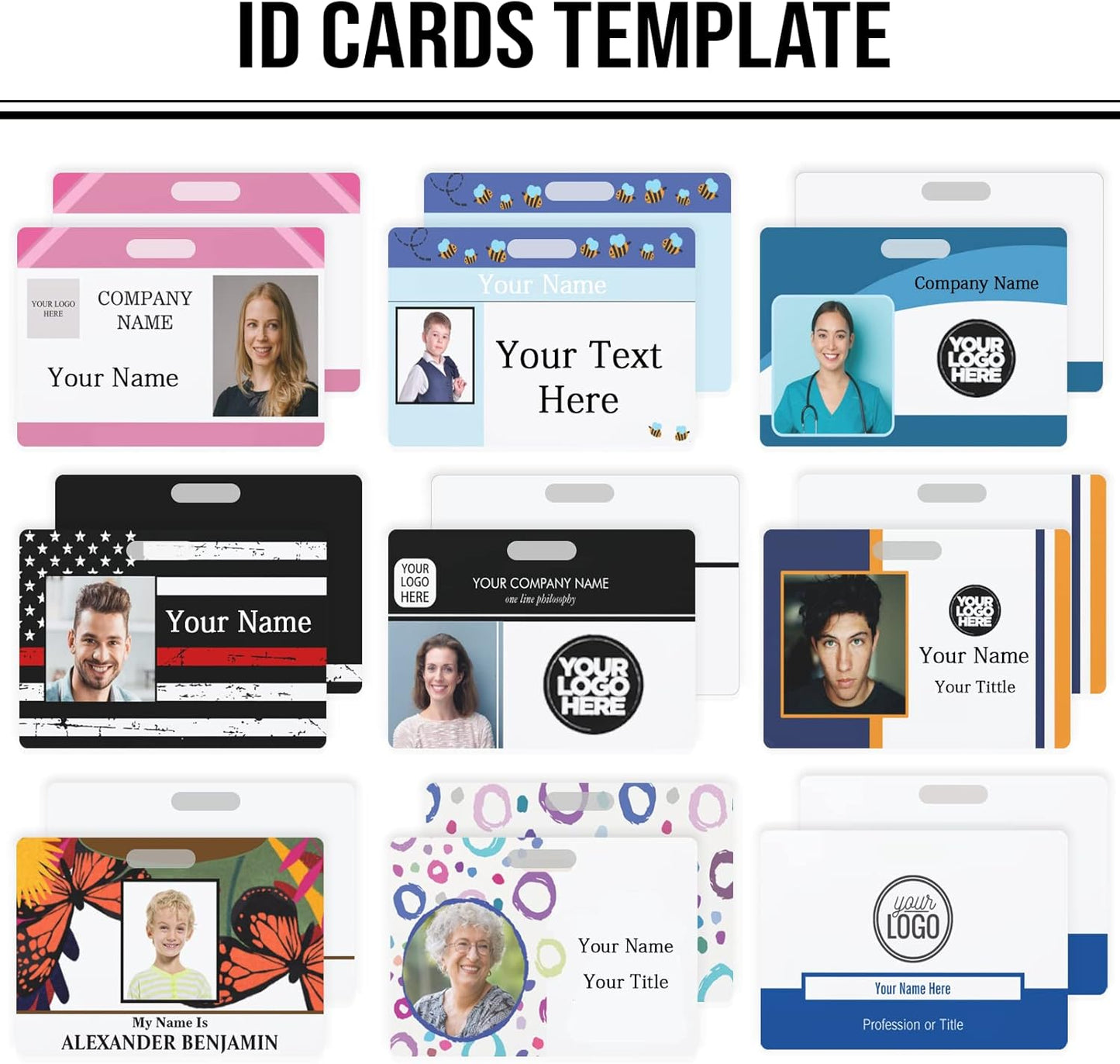 Custom Id Badge, Personalized Employee Photo Identification Card with Lanyard, Durable ID Card for Office Worker Doctor Nurse Student-Horizontal-Add Your Design