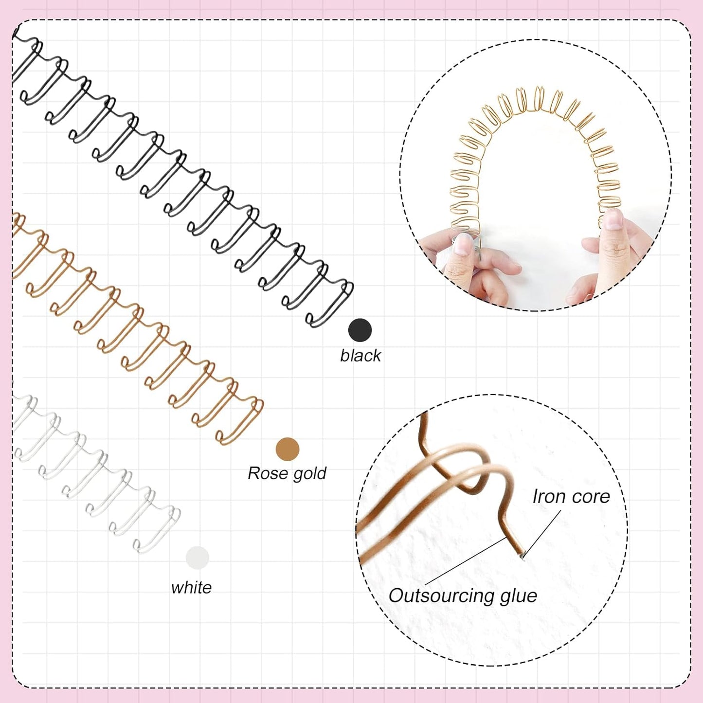 30Pcs Metal Double Loop Binding Wires Double Spiral Binding Ring Coil, 9/16" 23 Holes, 2:1 Pitch Cinch Binding Machine Wire for Teacher Student Document Notebook File Making (Classic Color)