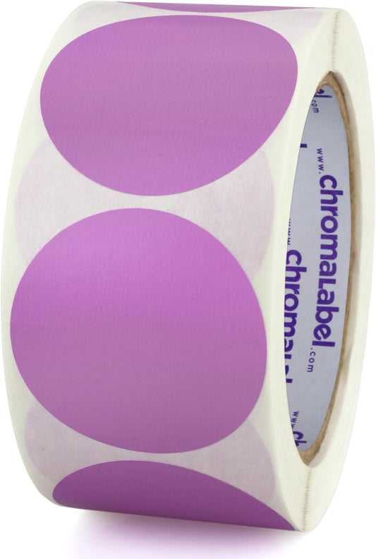 ChromaLabel 2 Inch Round Label Permanent Color Code Dot Stickers, 500 Labels per Roll, Violet