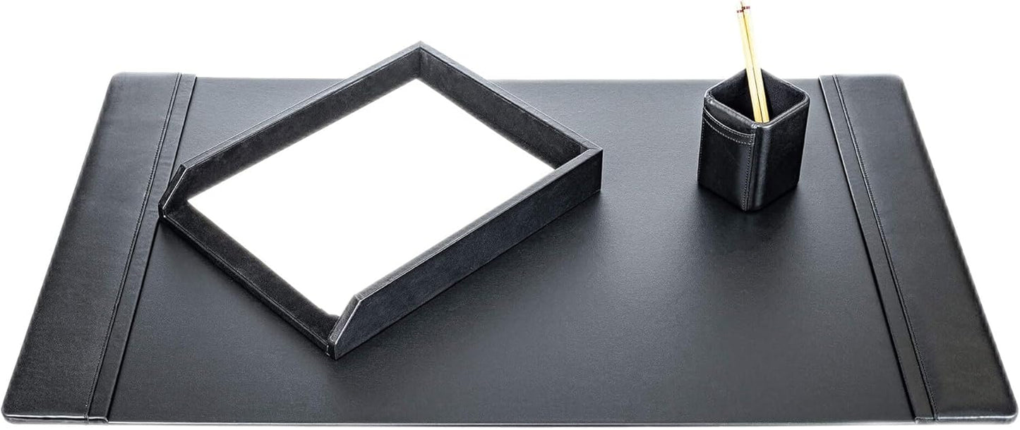 Dacasso Black Bonded Leather Luxury 3 Piece Desk Set - Blotter Pad & Desk Mat Organization Essentials - Executive Decor and Surface Protector