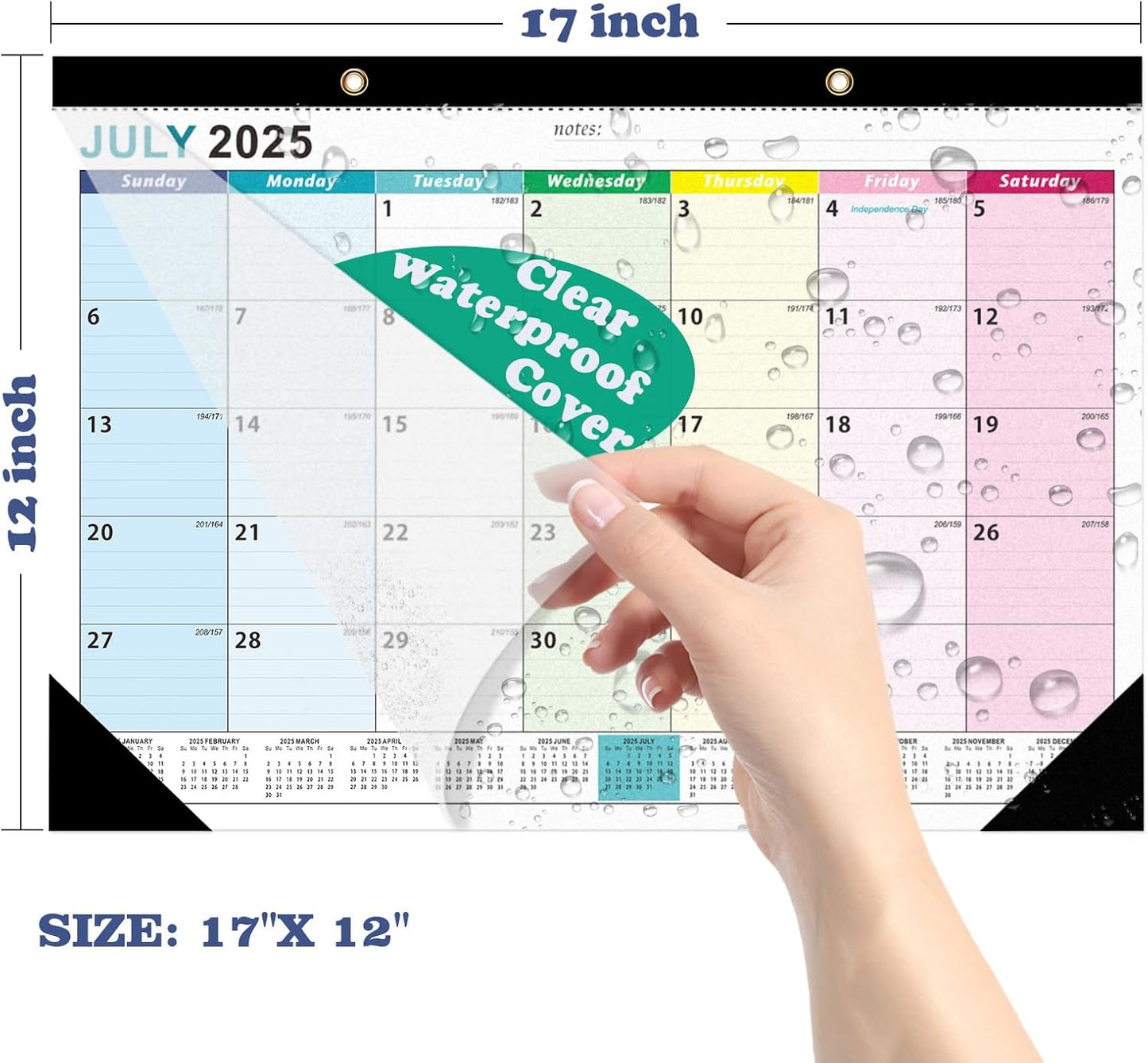 Desk Calendar 2025-2026,Monthly Planner from July 2025 to December 2026,Large 17" x 12",Clear Plastic Cover Desktop/Wall Calendar for Students Teachers & Schools(colorful)