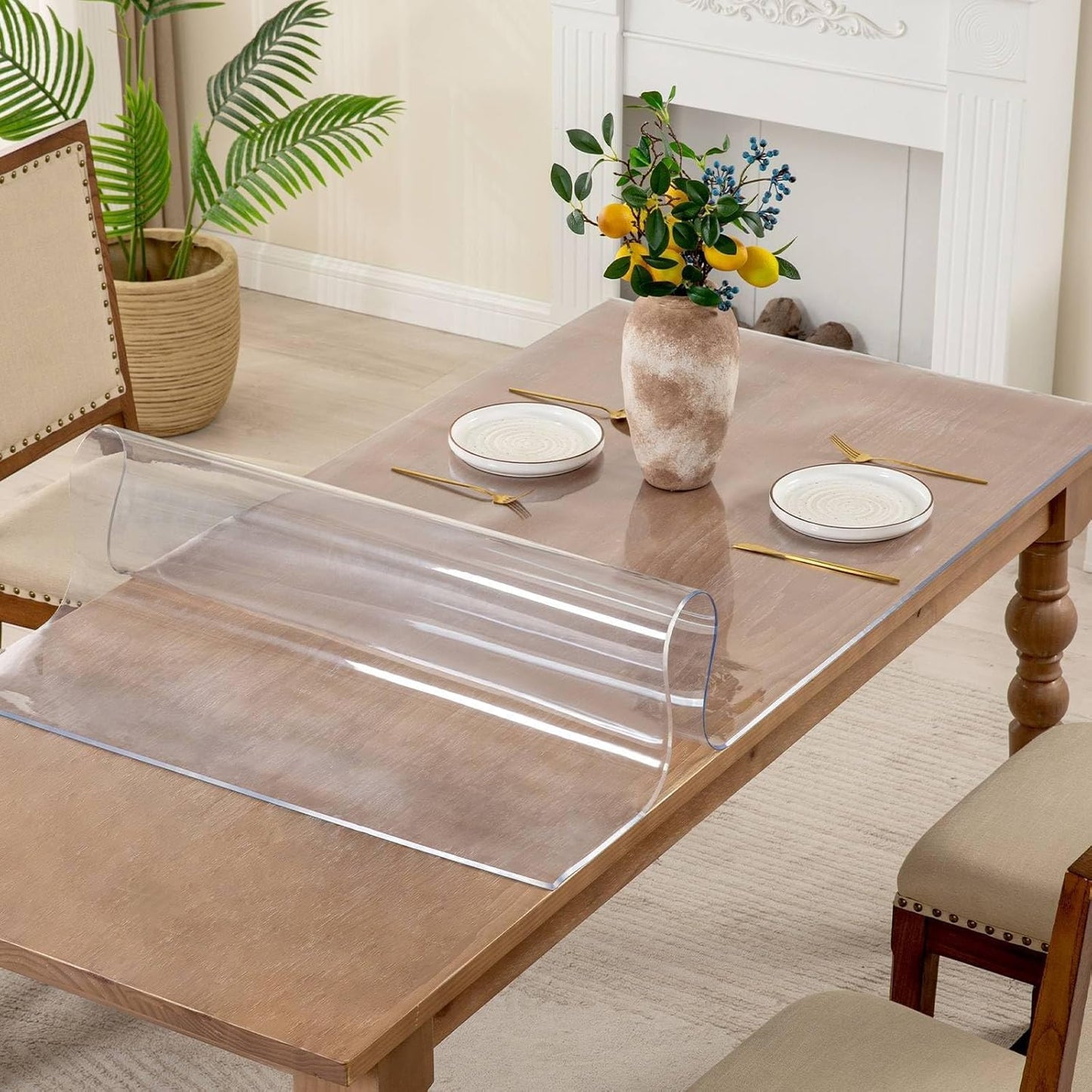19 x 63 Inch Clear Table Cover Protector, 2mm Thick Clear Table Protector for Dining Room Table, Plastic Table Cover, Waterproof Table Pad for Kitchen, Office
