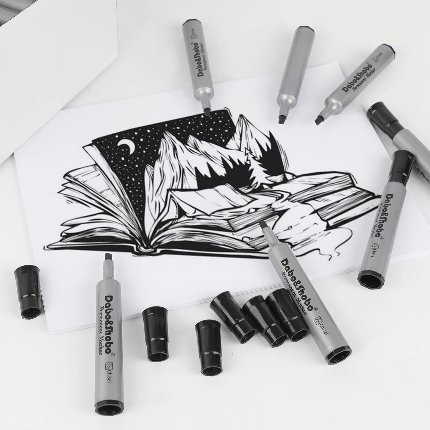 Dabo&Shobo 72 Pack Permanent Markers, Chisel Point, Quick Drying Ink, Black Permanent Markers, Works on Plastic,Wood,Stone,Metal and Glass for Doodling, Marking…