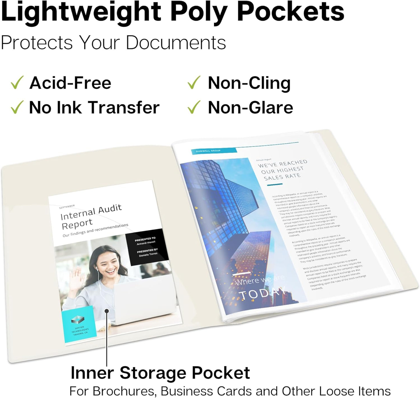 Dunwell Presentation Binder 24-Pocket, Displays 48 Pages, 8.5x11 Portfolio Binder with Plastic Sleeves, Storage and Organizer for Documents, Certificates, Projects, Photos (3 Pack, Ivory)