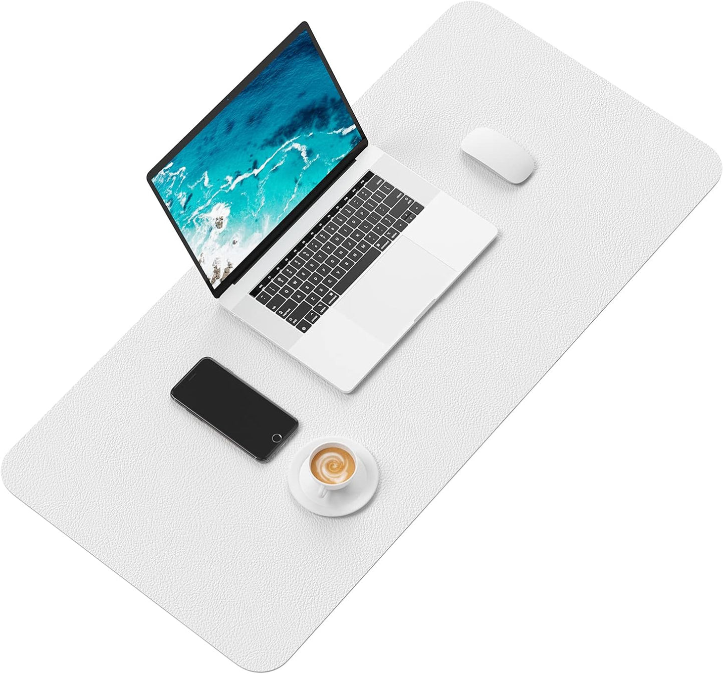 Hsurbtra Desk Pad, 30" x 14" PU Leather Desk Mat, XL Extended Mouse Pad, Waterproof Desktop Blotter Protector, Non-Slip Ultra Thin Large Laptop Keyboard Writing Mat for Office Home, White