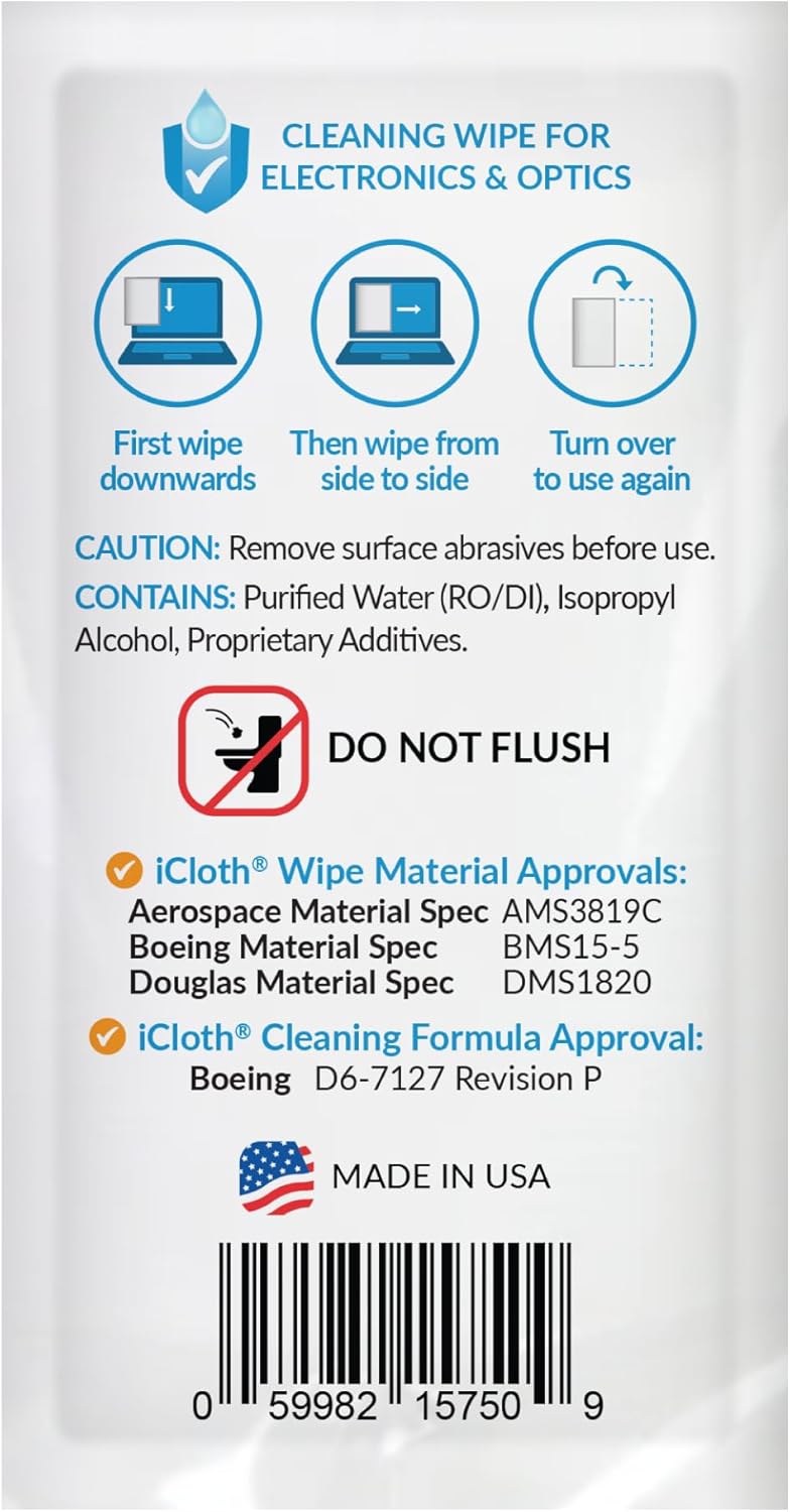 iCloth Large Screen Cleaning Wipes for Electronics, Lint-Free and Streak-Free, Fast-Drying, Removes Dust, Fingerprints, and Smudges (500 Wipes)