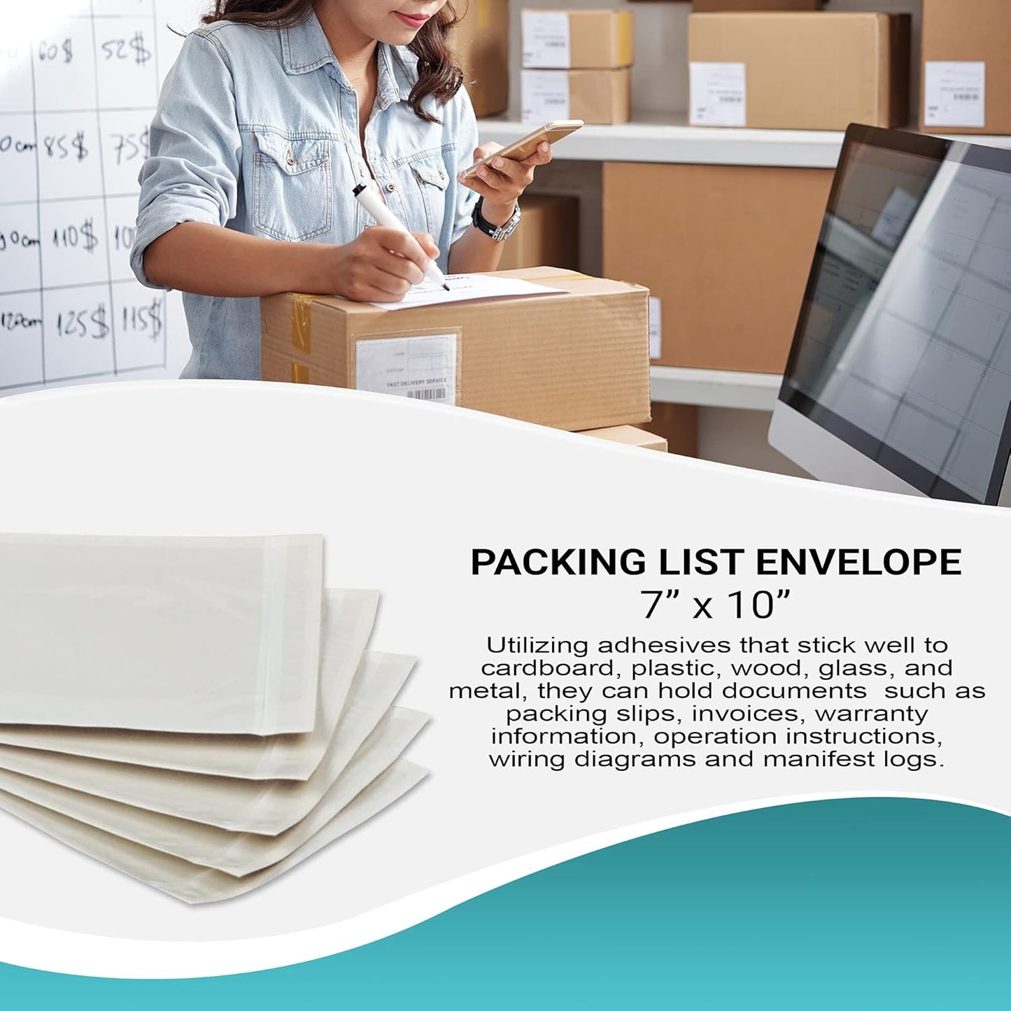 APQ Clear Top Loading Packing List Envelopes, 7 x 10 Inches. 1000 Pack Packing Slip Envelope Pouches. Self-Seal Plastic Shipping Label Pouches. Durable Packing List Mailing Envelopes for Documents