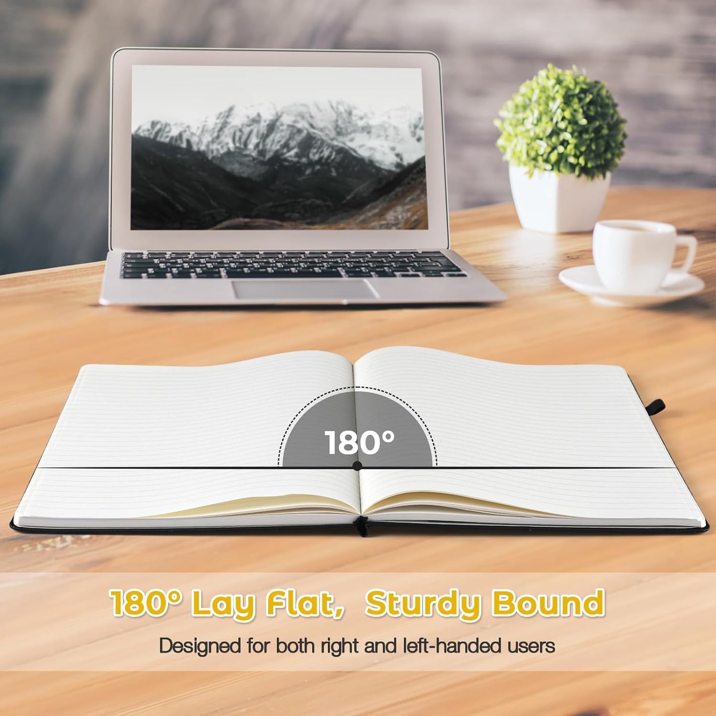 College Ruled Notebook, A4 Hardcover Leather Notebook for Work, Lined Notebook Journal for Women, Men, 192 Thick Paper, 8.5" x 11", Large Notebook with Pockets, Professional Business Notebook, Yellow