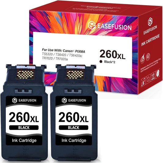 260XL Replacement for Canon 260XL PG-260 Black Ink Cartridges 260 PG260 Compatible with Canon Pixma TS6420a TS6420 TR7020a TS5300 TS5320 TR7020 Printer Ink Cartridges (2 Black)