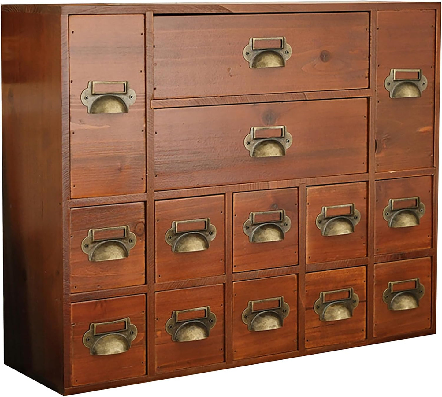 14-Drawer Apothecary Cabinet - Index Card Organizer - Miniature Chest of Drawers - Brass Handle Organizer - Kids' Arts and Crafts Storage - Wooden Desktop Drawer Organizer