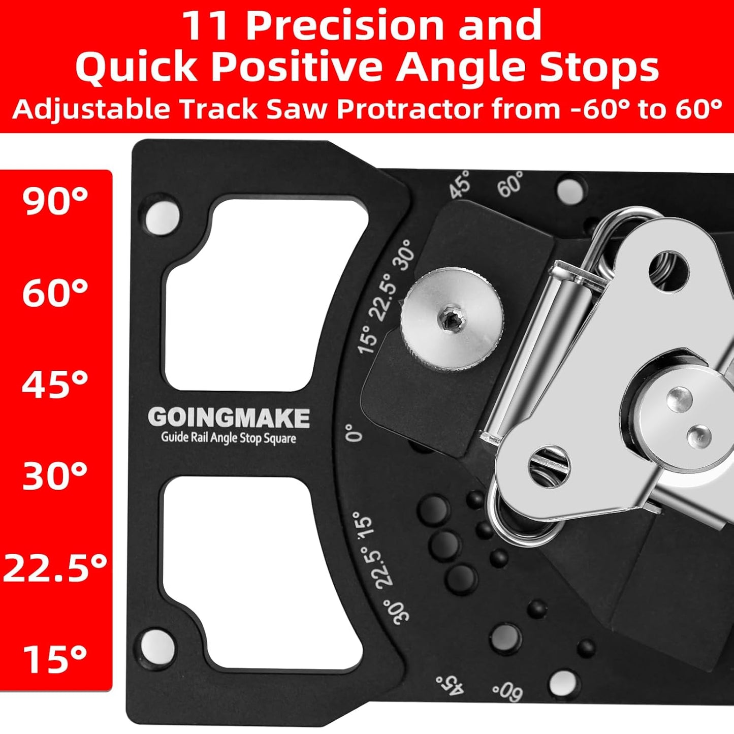 Adjustable Angle Track Saw Square with -60° to 60° Quick Positive Angle Stop,Guide Rail Square,Protractor,90 Degree Right Angle Rail Square Guide Compatible with Festool and Makita