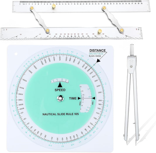 3 Pcs Marine Navigation Kit, Basic Navigation Set Include 18" Marine Parallel Ruler with Clear Scales, 8" Diameter Nautical Plotter Protractor, 6" Fixed Point Divider for Boat Accessories