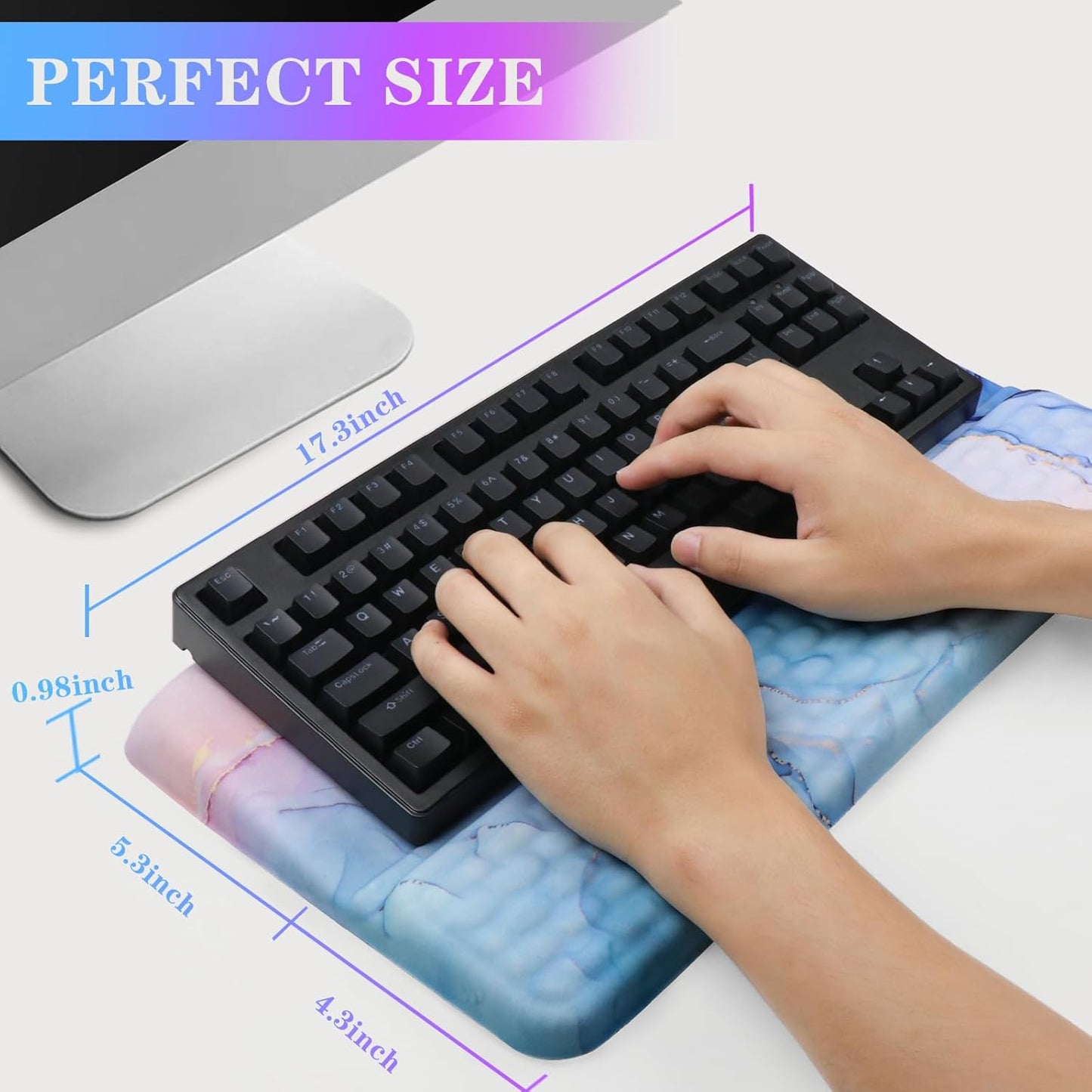 Computer Keyboard Stand with Wrist Rest, Ergonomic Tilted Keyboard Holder - Keyboard Riser with Wrist Pad - Keyboard Tray Support for Office Home - Aqua Marble