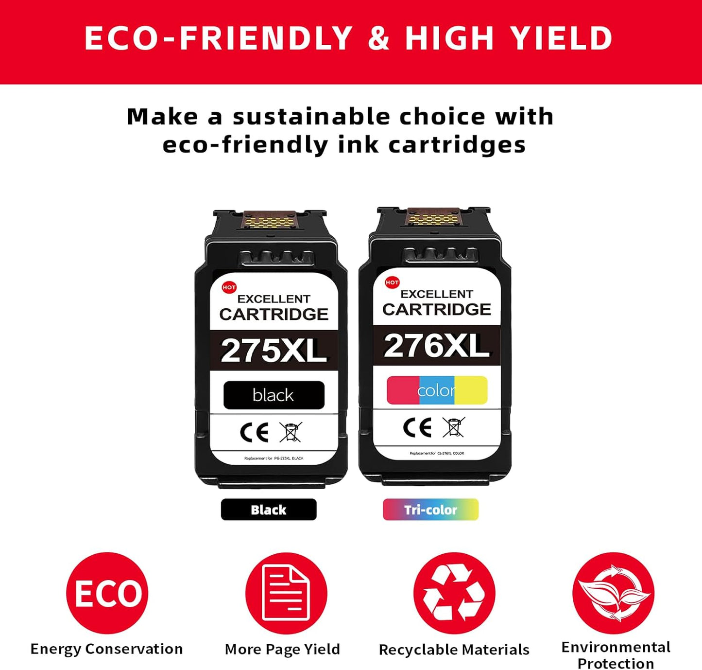 276XL Color & 275XL Black Ink Cartridge Combo Pack (2-Pack) - Replacement for Canon tr4700 Printer Ink Cartridges Compatible for Canon tr4700 tr4720 tr4722 ts3522 ts3500 ts3722 ts3720 ts3520 Ink