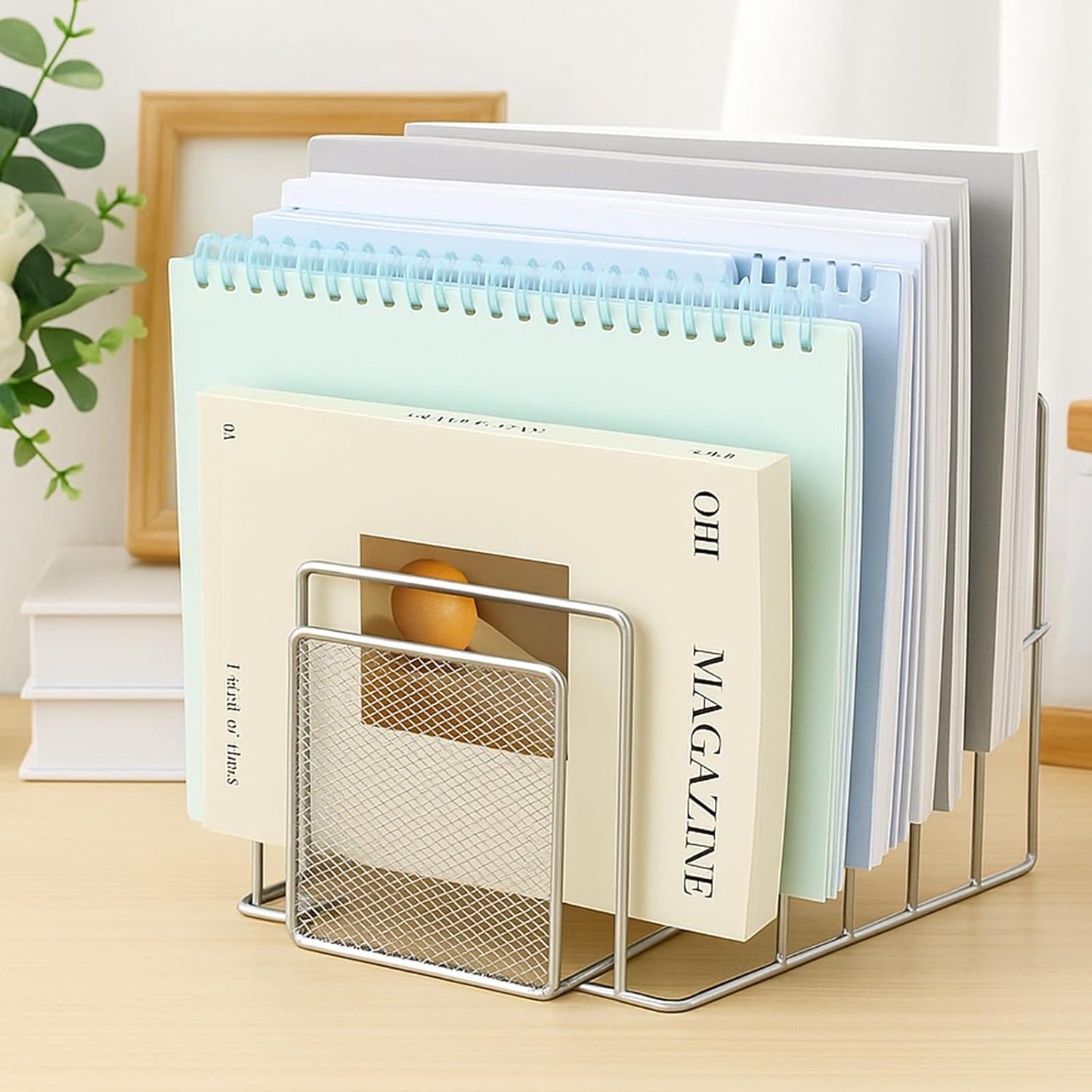 2 Pcs 7 Slot Incline File Sorter Metal Wire Mesh File Racks for Desktop Letter Sorter for Magazine Folder Book Organizer Home Office School Paper Mail Desk Storage Holder (Silver)