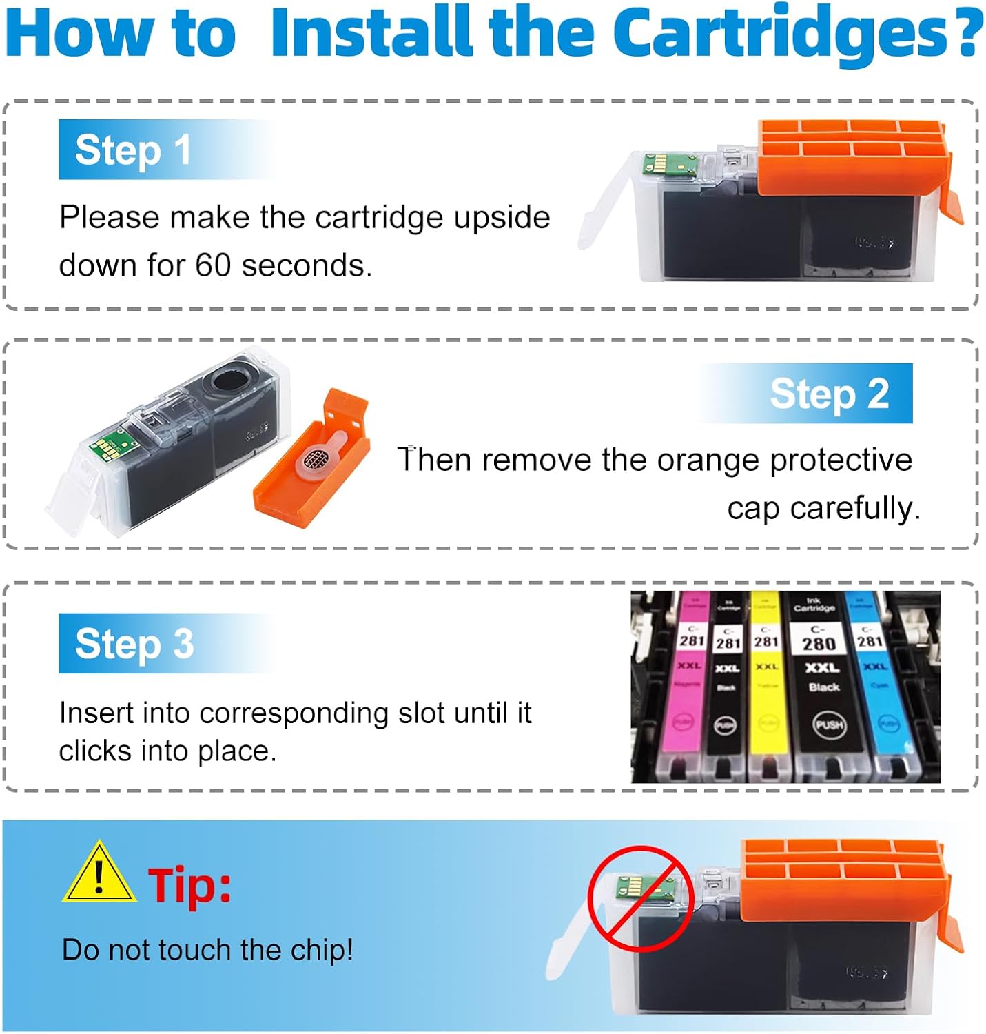 CLI281 CLI-281 XXL Magenta Ink Cartridge Replacement for Canon CLI-281XXL Magenta Work with Canon PIXMA TR7520 TR8520 TS6320 TS8120 TS8320 TS9120 (3X CLI-281XXL M)