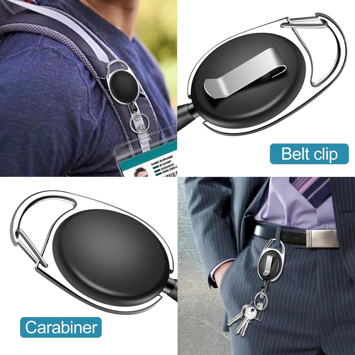 6 Pack Retractable ID Badge Holder Badge Reel with Carabiner and Belt Clip Badge Reels Retractable with Key Chain for Office Worker Doctor Nurse