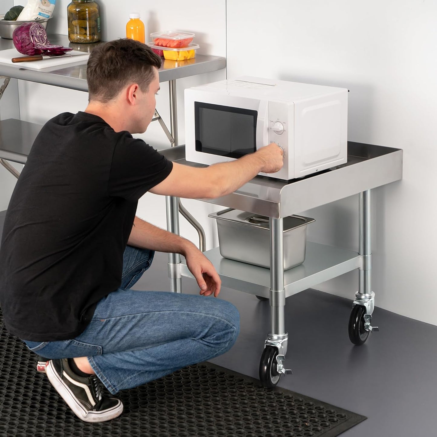 HARDURA Stainless Steel Equipment Work Stand 24" x 24" Prep Table with Under Shelf and Caster for Commercial & Workplace, Home, Hotel, Garage