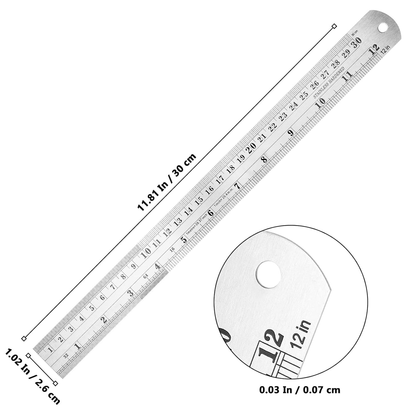 30 Pack 12 Inch Stainless Steel Ruler, Metal Straight Edge Rulers with Inches and Centimeters Precision Measuring Metal Ruler