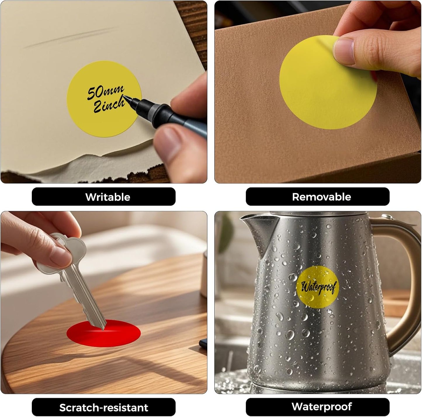 500 PCS Colored Dot Stickers 2 Inch Vinyl Yellow Circle Labels Removable Waterproof Color Coding Round Floor Sticker for Inventory School Marking Organization